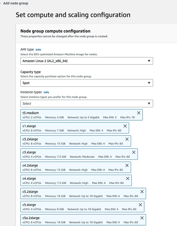 Set compute and scaling configuration for new node group