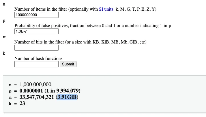 According to the Bloom Filter Calculator, you would need less than 4GB of memory to handle 1 billion items with an error rate as low as 0.0000001.