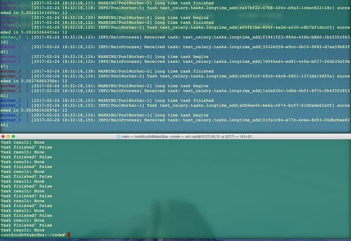 Screenshot of running celery cluster