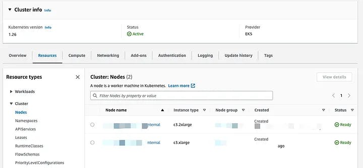 Nodes state page in AWS Kubernetes cluster