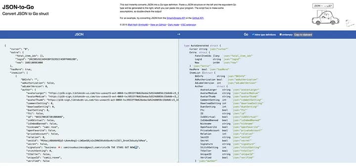 Copy the JSON response from the Postman response to any online `JSON to Go struct` website, and convert it to Go struct for later use.