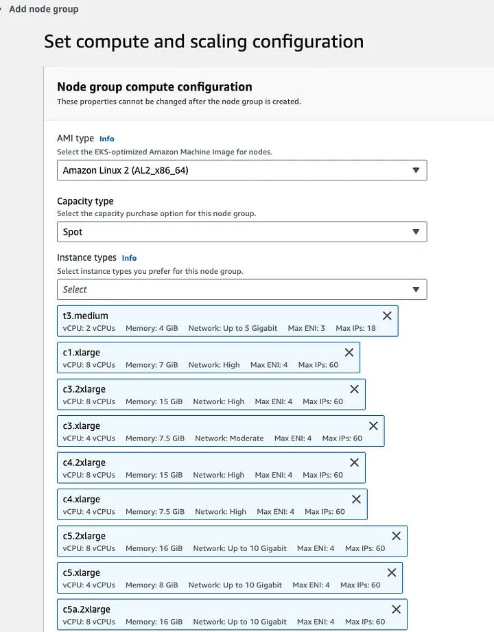 Set compute and scaling configuration for new node group